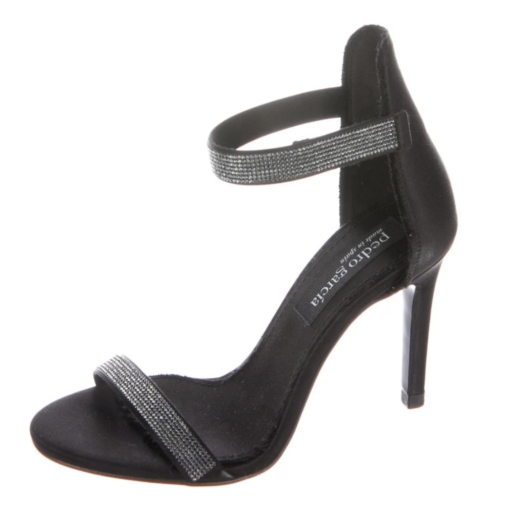 Pedro garcia black satin crystal cielo sandal 38